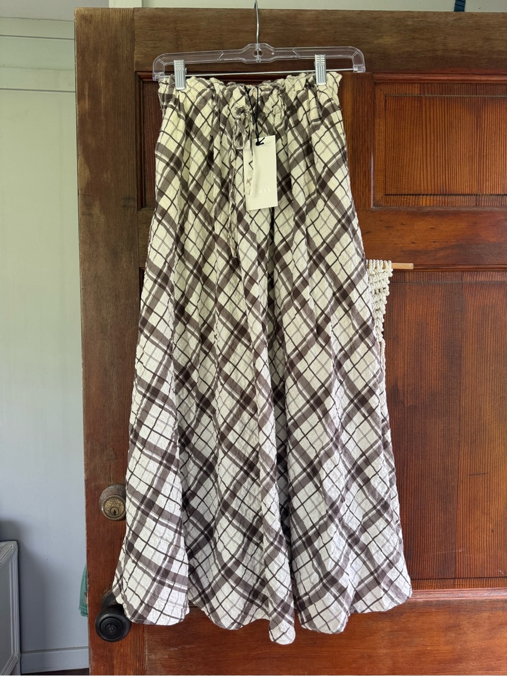 Zara Cream and Brown Plaid Maxi Skirt